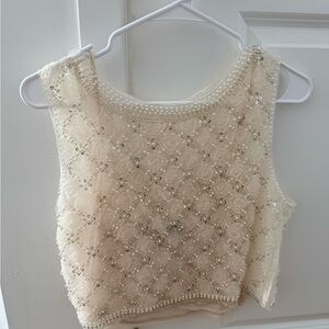 Lulu's Cream Embellished Crop Top